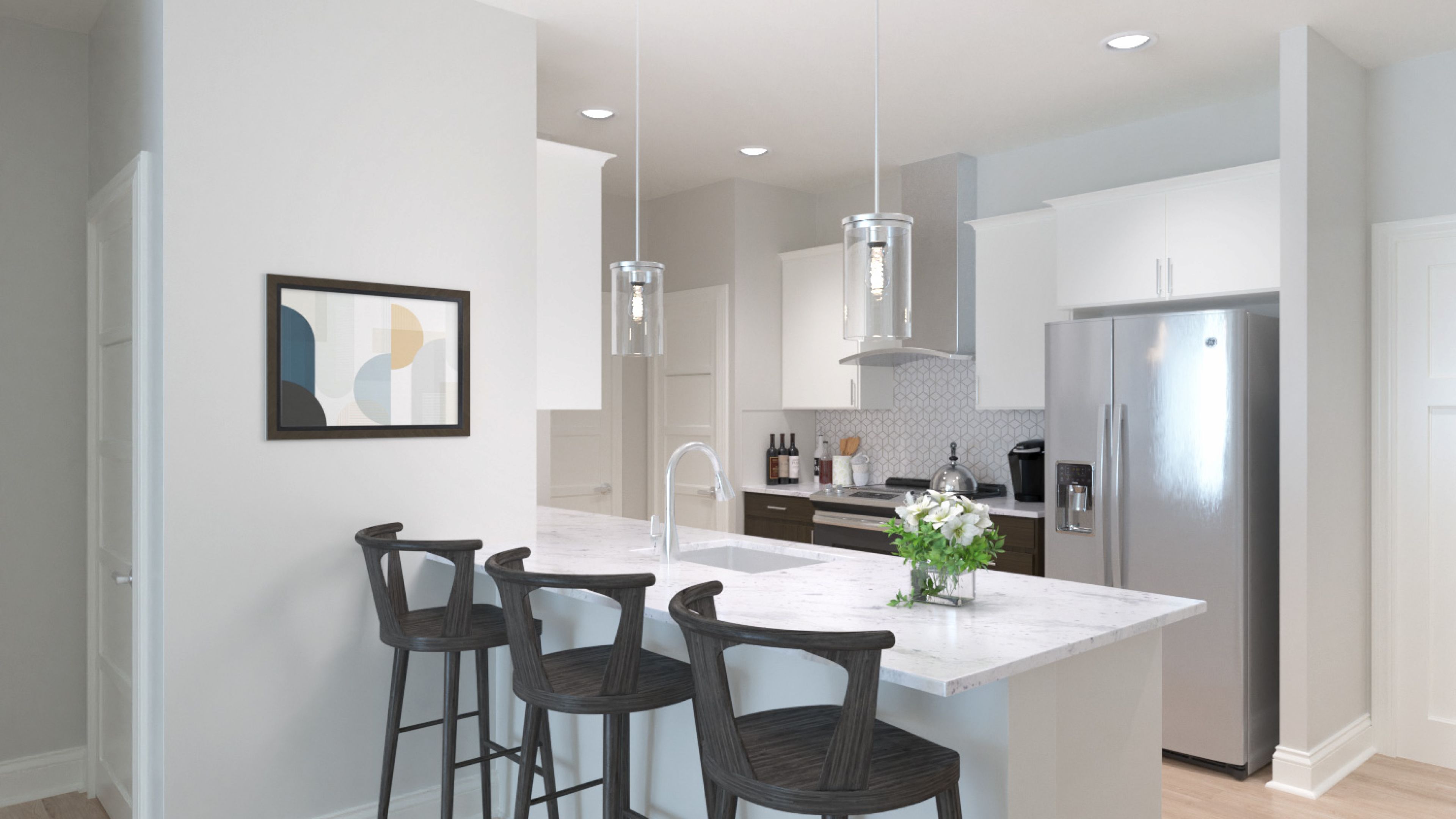 Hawthorne at Holbrook apartment interior showing living and dining area with large windows
